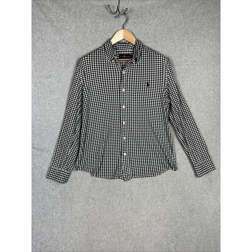 Polo Ralph Lauren Black/White Gingham Check Cotton Knit Dress Shirt Large